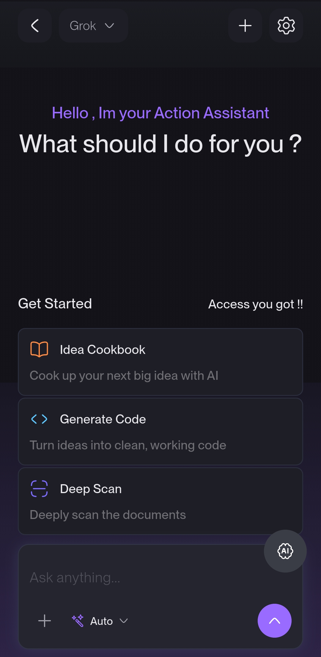 ActionBoard.ai on mobile — the Action Assistant home